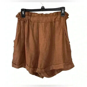 Oraije Paris Brown Linen shorts Size M/L Made in ITALY High Waist paper Bag